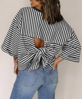 Round neck striped back tie bow pullover top