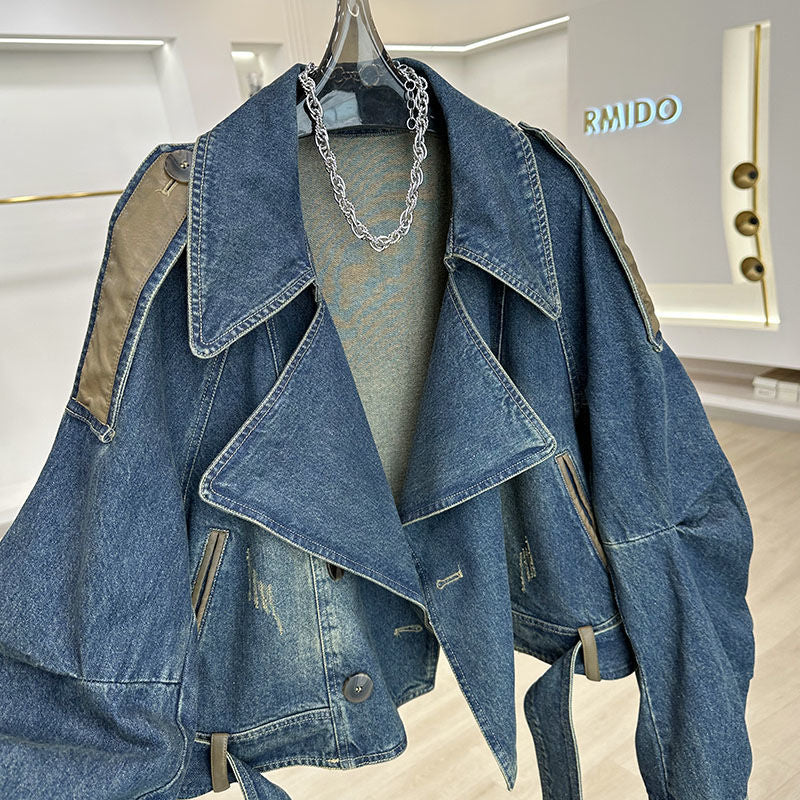 Streetwear Denim Jackets for Women Ropa Mujer Patchwork Leather PU Casual Outwear Y2k Tops Casual Fashion Vintage Coats