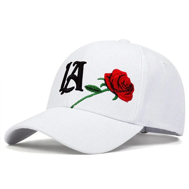 Unisex LA Rose Embroidery Baseball Caps Spring and Autumn Outdoor Adjustable Casual Hats Sunscreen Hat