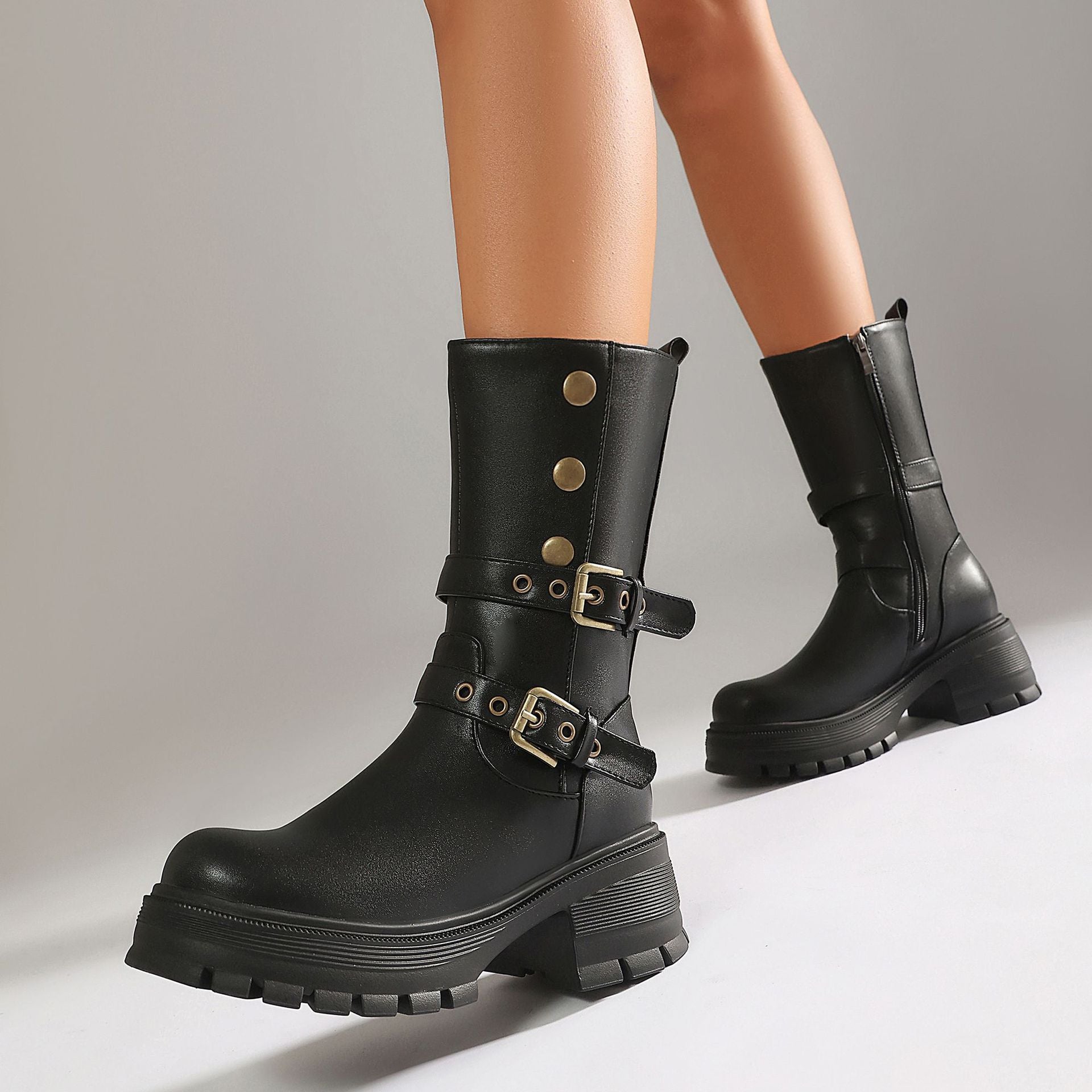 Supply Thick Sole High Heel Women's Boots  Punk Style Belt Buckle Ankle Boots