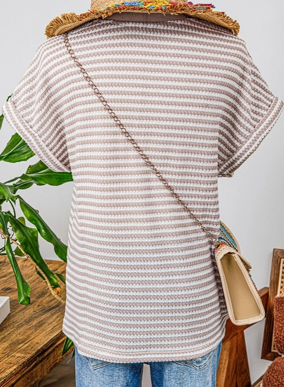 V-neck button top short sleeved shirt